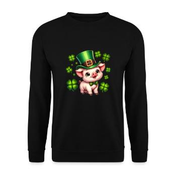 Glücksschwein Silvester Neujahr Kleeblatt - Unisex Pullover - Schwarz - Vorne - Alina (178cm) & Michal (187cm)
