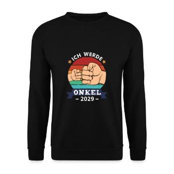 Ich werde Onkel 2029 Schwangerschaft Werdender - Unisex Pullover - Schwarz - Vorne - Alina (178cm) & Michal (187cm)