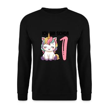 Je suis déjà un licorne 1er anniversaire - Sweat-shirt Unisexe - noir - Devant - Alina (178cm) & Michal (187cm)