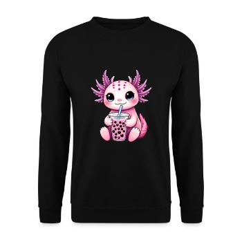 Axolotl Bubble Tea - Unisex Pullover - Schwarz - Vorne - Alina (178cm) & Michal (187cm)