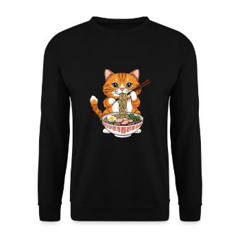 Cat Ramen - Unisex Pullover - Schwarz - Vorne - Alina (178cm) & Michal (187cm)