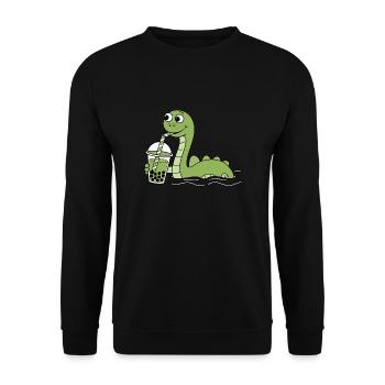 Nessie Loch Ness Monster Bubble Tea - Unisex Sweatshirt - black - Front - Alina (178cm) & Michal (187cm)