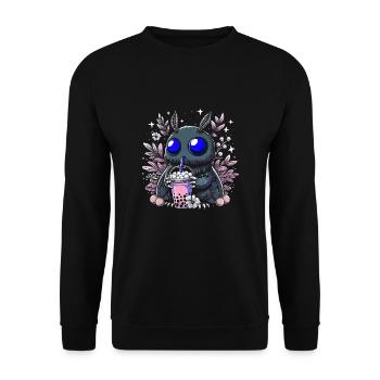 Mothman Bubble Tea - Unisex Pullover - Schwarz - Vorne - Alina (178cm) & Michal (187cm)