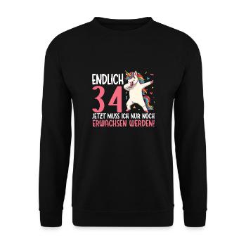 Finally 34 Now just growing up - Unisex Sweatshirt - black - Front - Alina (178cm) & Michal (187cm)