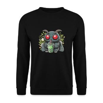 Mothman Drinking Bubble Tea - Unisex Pullover - Schwarz - Vorne - Alina (178cm) & Michal (187cm)