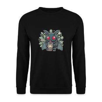 Mothman Enjoying Bubble Tea - Unisex Pullover - Schwarz - Vorne - Alina (178cm) & Michal (187cm)