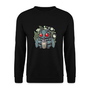 Funny Mothman with Bubble Tea - Unisex Pullover - Schwarz - Vorne - Alina (178cm) & Michal (187cm)