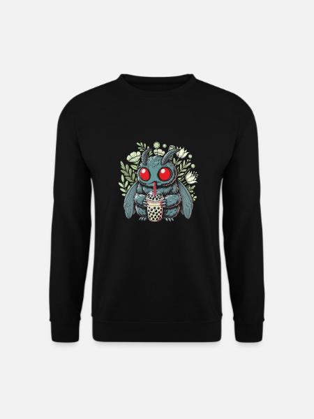 Funny Mothman with Bubble Tea - Unisex Sweatshirt - black