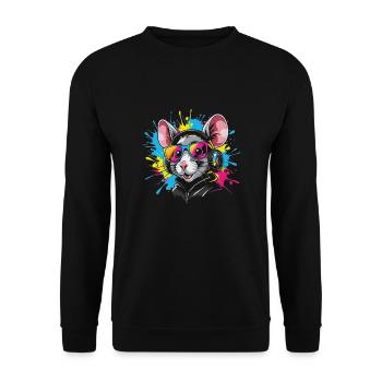 Ratte mit Kopfhörer - Unisex Pullover - Schwarz - Vorne - Alina (178cm) & Michal (187cm)
