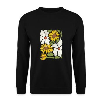 Boho Wildblumen mit Sonnenblumen und Gänseblümchen - Unisex Pullover - Schwarz - Vorne - Alina (178cm) & Michal (187cm)