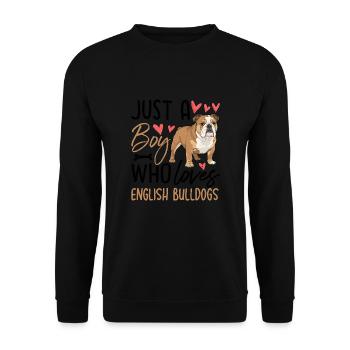 Just A Boy Who Loves English Bulldogs - Unisex Pullover - Schwarz - Vorne - Alina (178cm) & Michal (187cm)