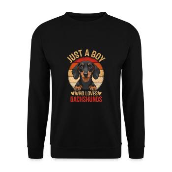 Just a Boy Who Loves Dachshunds - Unisex Pullover - Schwarz - Vorne - Alina (178cm) & Michal (187cm)