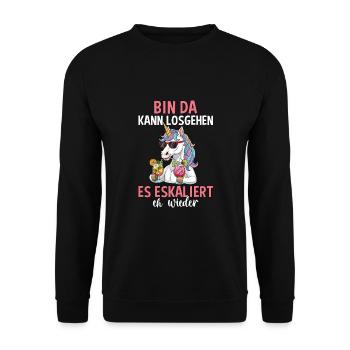 Bin Da Kann Losgehen Es Eskaliert Eh Wieder - Unisex Pullover - Schwarz - Vorne - Alina (178cm) & Michal (187cm)