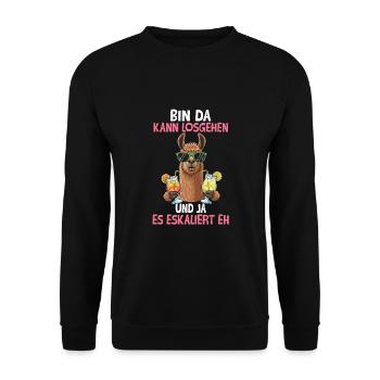 Bin Da Kann Losgehen Und Ja Es Eskaliert Eh - Unisex Pullover - Schwarz - Vorne - Alina (178cm) & Michal (187cm)