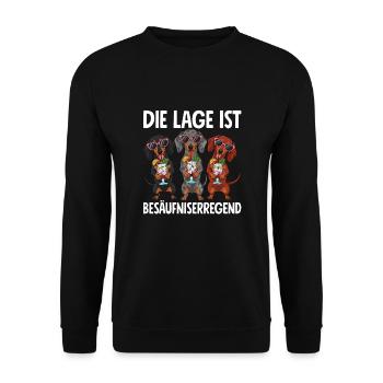Die Lage Ist Besäufniserregend Dackel - Unisex Pullover - Schwarz - Vorne - Alina (178cm) & Michal (187cm)