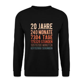 20. Geburtstag - Hochzeitstag, Jubiläum - Unisex Pullover - Schwarz - Vorne - Alina (178cm) & Michal (187cm)