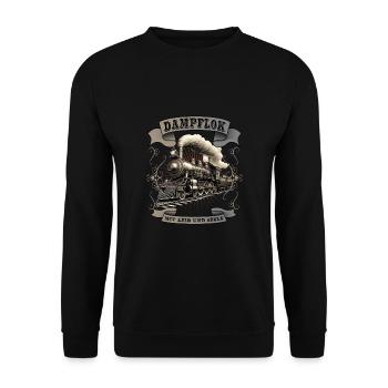 Dampflok nostalgische Eisenbahn Dampfmaschine - Unisex Pullover - Schwarz - Vorne - Alina (178cm) & Michal (187cm)