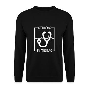 Arzthelferin Stethoskop MFA - Unisex Pullover - Schwarz - Vorne - Alina (178cm) & Michal (187cm)