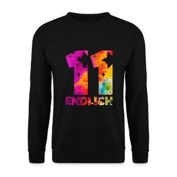 ENDLICH 11 EINHORN 11. GEBURTSTAG - Unisex Pullover - Schwarz - Vorne - Alina (178cm) & Michal (187cm)