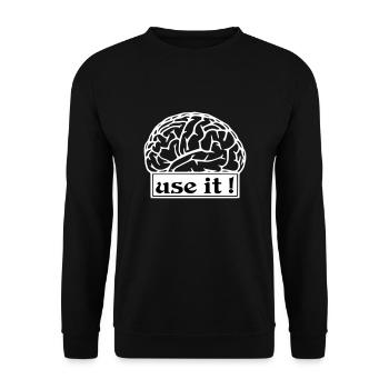 Sprüche Use it Benutze dein Gehirn - Unisex Pullover - Schwarz - Vorne - Alina (178cm) & Michal (187cm)