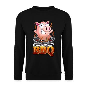 BBQ - Grill em all! - Unisex Pullover - Schwarz - Vorne - Alina (178cm) & Michal (187cm)