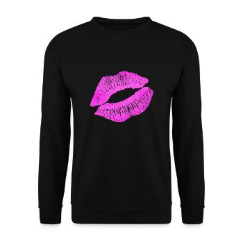 Pink Kissing Lip Mark Frauen Geschenkidee - Unisex Pullover - Schwarz - Vorne - Alina (178cm) & Michal (187cm)