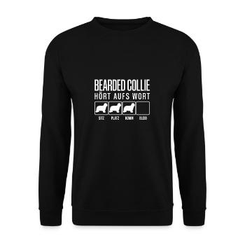Bearded Collie - Hört aufs Wort - lustig Hunde - Unisex Pullover - Schwarz - Vorne - Alina (178cm) & Michal (187cm)