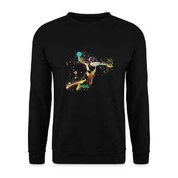 Handball, handballer, Beachhandball,Graffiti,gold - Unisex Pullover - Schwarz - Vorne - Alina (178cm) & Michal (187cm)