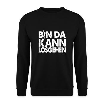 Bin Da Kann Losgehen Lusiger Party Spruch - Unisex Pullover - Schwarz - Vorne - Alina (178cm) & Michal (187cm)