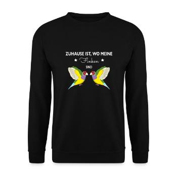 Zuhause ist, wo meine Finken sind Prachtfink - Unisex Pullover - Schwarz - Vorne - Alina (178cm) & Michal (187cm)