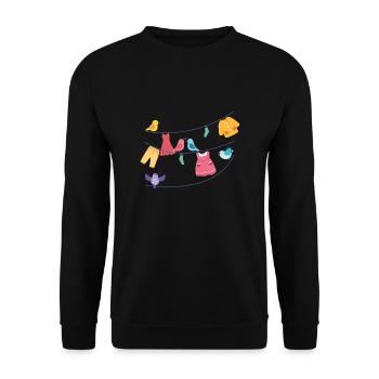 Laundry Birds Hanging Clothes Bird Lover Gift - Unisex Sweatshirt - black - Front - Alina (178cm) & Michal (187cm)