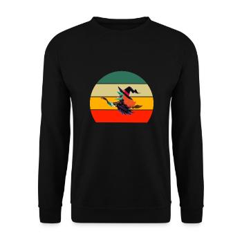 Hexenbesen Hexen Kostüm Geschenk Retro Halloween - Unisex Pullover - Schwarz - Vorne - Alina (178cm) & Michal (187cm)