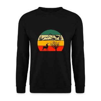 Forest Animal Lovers Deer Retro Tree Nature - Unisex Sweatshirt - black - Front - Alina (178cm) & Michal (187cm)