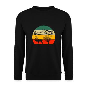 Retro Deer Mountains Hiking Tree Nature - Unisex Sweatshirt - black - Front - Alina (178cm) & Michal (187cm)