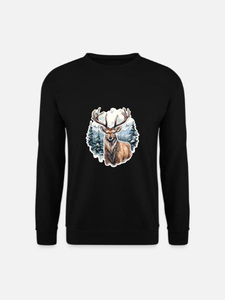 Winterlandschaft mit Hirsch - Unisex Pullover - Schwarz