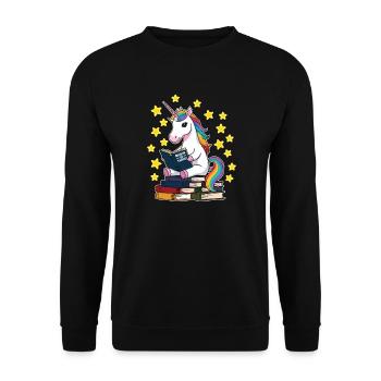 Einhorn Lesen Unicorn - Unisex Pullover - Schwarz - Vorne - Alina (178cm) & Michal (187cm)