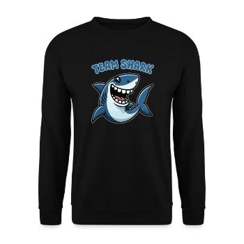 Team Shark Lustiges Hai Motiv - Unisex Pullover - Schwarz - Vorne - Alina (178cm) & Michal (187cm)