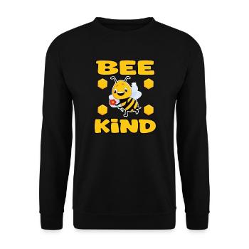 Bee Kind Lustige Biene mit Blume - Unisex Pullover - Schwarz - Vorne - Alina (178cm) & Michal (187cm)
