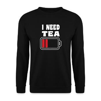 I need Tea Batterie Leer - Unisex Pullover - Schwarz - Vorne - Alina (178cm) & Michal (187cm)