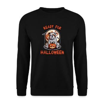 Bereit fur Halloween mit Bulldogge - Unisex Pullover - Schwarz - Vorne - Alina (178cm) & Michal (187cm)