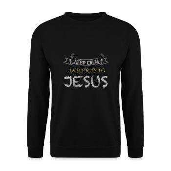 Keep Calm and Pray to Jesus - Unisex Pullover - Schwarz - Vorne - Alina (178cm) & Michal (187cm)