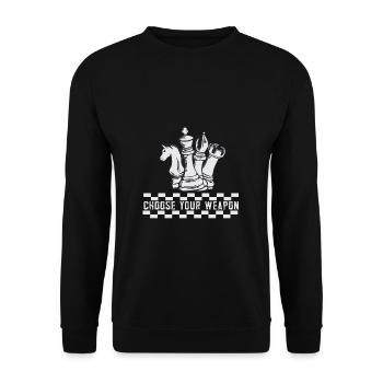 Lusitger Schachspieler Spruch I Schach - Unisex Pullover - Schwarz - Vorne - Alina (178cm) & Michal (187cm)