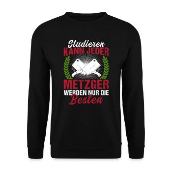 Metzger Schlachter Studieren kann jeder - Unisex Pullover - Schwarz - Vorne - Alina (178cm) & Michal (187cm)
