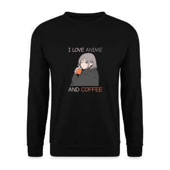 Ich liebe Anime und Kaffee - Manga Stil. - Unisex Pullover - Schwarz - Vorne - Alina (178cm) & Michal (187cm)