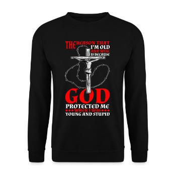 God Protected Me When I Was Young And Stupid 5 - Unisex Pullover - Schwarz - Vorne - Alina (178cm) & Michal (187cm)