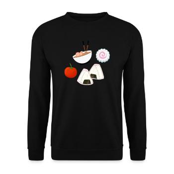 NaruSasu SasuNaru design mit Ramen, Onigiri Tomate - Unisex Pullover - Schwarz - Vorne - Alina (178cm) & Michal (187cm)