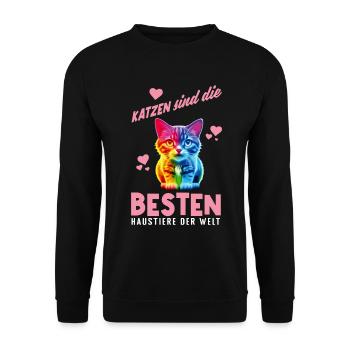 Katzen sind die besten Haustiere - Unisex Pullover - Schwarz - Vorne - Alina (178cm) & Michal (187cm)