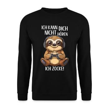Gamer Faultier Ich kann dich nicht hören ich zocke - Unisex Pullover - Schwarz - Vorne - Alina (178cm) & Michal (187cm)