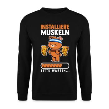 Muskeln Sport Fitness Gewichtheben Bär - Unisex Pullover - Schwarz - Vorne - Alina (178cm) & Michal (187cm)