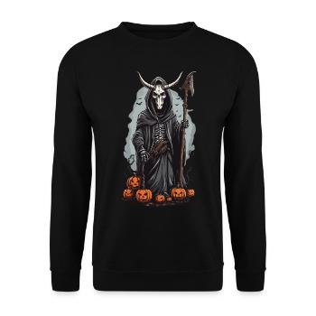 Grim Reaper Halloween Demonic Druid Design - Unisex Sweatshirt - black - Front - Alina (178cm) & Michal (187cm)